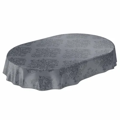 Produktbild von Tischdecke Wachstuch Ornamente Grau Robust Wasserabweisend Oval Breite 140 cm Länge 220 cm