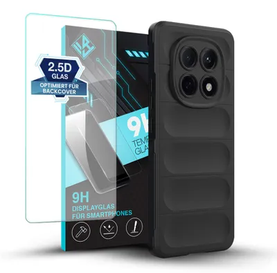 Produktbild von Handy Hülle für Xiaomi Redmi Note 15 5G mit 9H Displayglas Displayschutz Plus Grip Case Cover Schutzhülle Softgrip Farbe: Schwarz