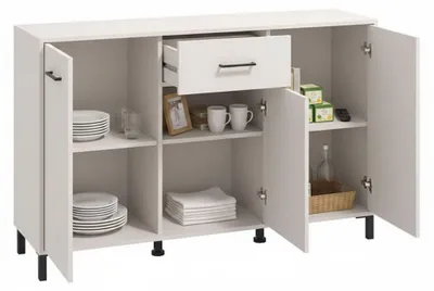 Produktbild von Dmora Sideboard Laerru 138x40x90h cm Cremeweiß, eine Schublade, 3 Regale