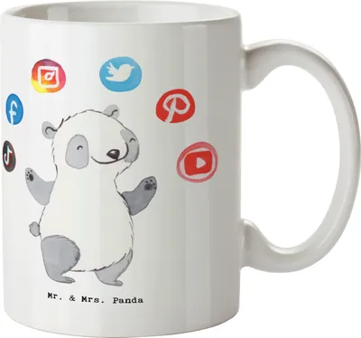 Produktbild von Mr. & Mrs. Panda Tasse Social Media Manager Herz - Weiß - Geschenk, Kaffeetasse, Teetasse, Pott, Kaffeebecher, Becher