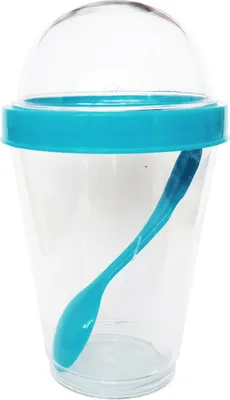 Produktbild von JOGHURTBECHER mit Löffel Deckel 300ml Müslibecher Müsli to go Müslischale Müslidose Joghurt Obst Becher 05 (Blau)