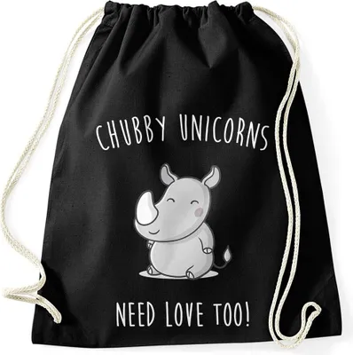 Produktbild von Turnbeutel chubby Unicorns need love too Nashorn Einhorn Spruch Moonworks® schwarz unisize