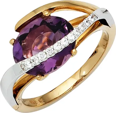 Produktbild von JOBO Damen Ring 585 Gold Gelbgold Weißgold 11 Diamanten Brillanten 1 Amethyst Größe 54