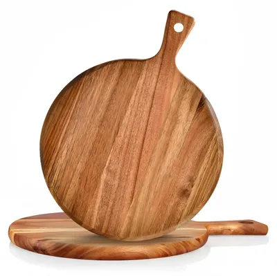 2er-Set Pizzaplatten Akazienholz Ø 30 cm mit Griff