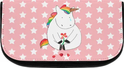 Produktbild von Mr. & Mrs. Panda Waschtasche Einhorn Traurig - Rot Pastell - Geschenk, kosmetiktasche klein, Blume, Einhörner, Unicorn, Glitzer, Liebe, Trauer, Organizer, Kulturbeutel