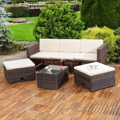 Obrázek produktu pro Mucola zahradní nábytek 6ks. zahradní lounge set zahradní set otoman polyratan černá sedací souprava jídelní set balkonový - hnědý