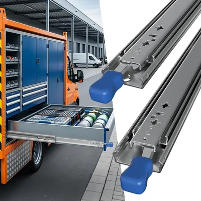 Produktbild von Ikodm Schubladenauszüge mit Vollauszug und Sicherheitsverriegelung, 53 mm breit, Tragkraft bis 108kg, 2 Stück, 650mm