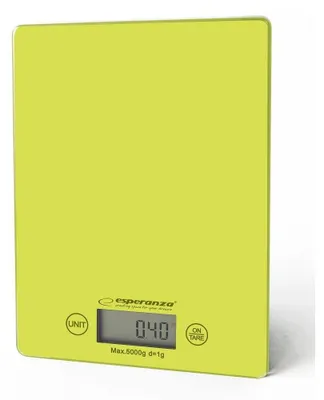 Zdjęcie produktu dla Esperanza EKS002G, Elektroniczna waga kuchenna, 5 kg, 1 g, Zielony, Żółty, Blat, Prostokąt
