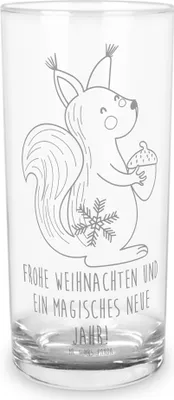 Produktbild von Mr. & Mrs. Panda Trinkglas Eichhörnchen Weihnachten 200 ml - Transparent - Geschenk, Frohes Neues Jahr, Weihnachtsgruß, Longdrinkglas, Wasserglas, Neujahr, Cocktailglas