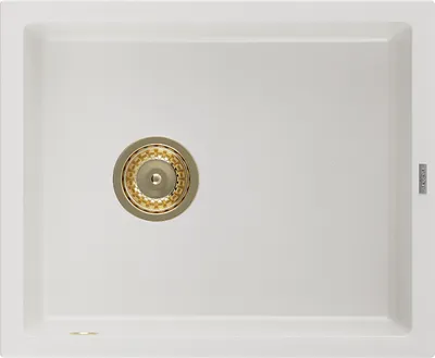 Produktbild von Mexen Pedro 1-Becken-Granit-Spüle 560 x 460 mm, Weiß, Siphon Gold - 6508561000-20-G