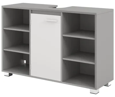 Immagine prodotto di Mobiletti sotto lavabo con ripiani interni regolabili e gambe | Grigio e bianco | 90x30x60 cm