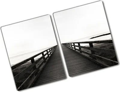 Produktbild von Tulup Glas Herdabdeckplatte - 2x40x52 cm - Glaskeramikkochfeld-Abdeckung Spritzschutz Glasabdeckplatte Kochplattenabdeckung und Schneidebrett - Zweiteilig - Sehenswürdigkeiten & Architektur - Hölzerner Pier - Schwarzweiß