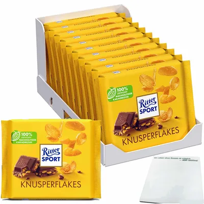 Produktbild von Ritter Sport Knusperflakes VPE (10x100g Packung) + usy Block