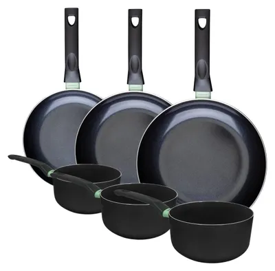 Image de Ensemble de 3 poêles de 24, 28 et 30 cm et 3 casseroles 16, 18 et 20 cm Fackelmann Brandao