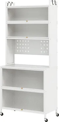 Produktbild von GOPLUS Küchenschrank mit 6 Ebenen, Buffetschrank mit Arbeitsplatte & Schränken, Vorratsschrank mit Klapptüren, Weiß