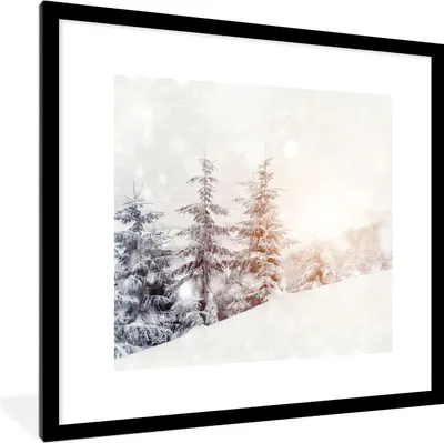 Produktbild von MuchoWow® Gerahmtes Poster Baum - Schnee - Winter 40x40 cm - Poster mit Schwarzem Bilderrahmen Wandposter Rahmen Foto Bilder - Poster - Plakat im Rahmen