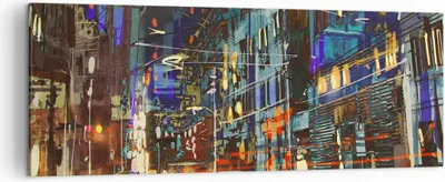 Produktbild von Bild auf Leinwand - Leinwandbild - Stadt Nacht Straße - 140x50cm - Wand Bild - Wanddeko - Leinwanddruck - Bilder - Kunstdruck - Wanddekoration - Leinwand bilder - Wandkunst - AB140x50-3787