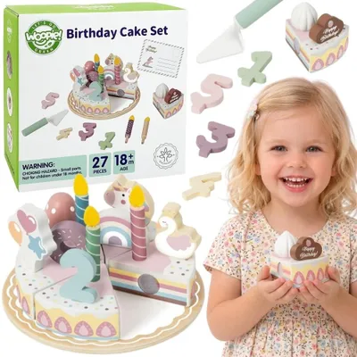Zdjęcie produktu dla Woopie Zielony Drewniany Tort Urodzinowy Do Krojenia Z Rzepami 27 Szt.