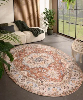 Productafbeelding van Unyqoos® Buitenkleed, ovaal, Valenca Fino – Vintage terracotta, 80x150 cm, 3D-raster voor zachte demping, geschikt voor binnen en buiten, wasbaar