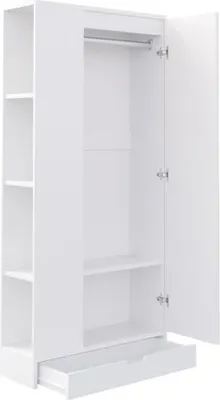 Produktbild von Kleiderschrank 70x40x170 cm Eintuerig Mit Einlegeboeden Und Schubladen Naturholzfarbe Weiss Wohnzimmerschrank Garderobenstaender