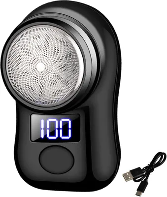 Produktbild von Tragbarer Elektrorasierer, LED-Batterieanzeige, wiederaufladbar, über USB, wasserdicht, Mini-Reiserasierer für Männer, Rotationsrasierer, kabellos, Haar- und Bartschneider