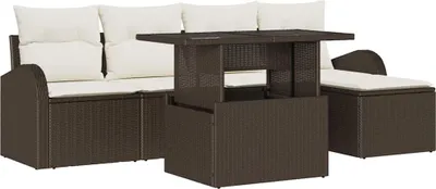 Image de Ensemble de canapés de jardin vidaXL, 6 pièces, couleur marron, en résine tressée