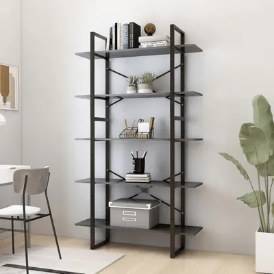 Produktbild von vidaXL Bücherregal 5 Fächer Grau 100x30x175 cm Holzwerkstoff - Bücherregal - Bücherregale - Bücherschrank - Bücherschränke