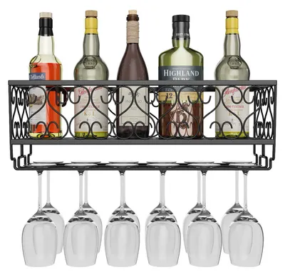 Wein- und Tassenregal 50x20 cm schwarz Stahl Wandmontage