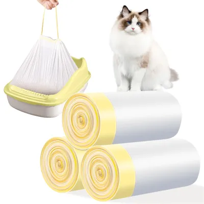 Immagine prodotto di Sacchetti per lettiera per gatti con coulisse, confezione da 30 pezzi, 3 rotoli, resistenti allo strappo, dimensioni 940 x 457 mm, adatti per lettiere per gatti