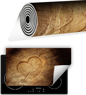 Produktbild von Herdabdeckplatte abdeckung Glaskeramikfeld abdeckplatte 90x52 cm Anti Rutsch Matte Aufrollbar, Herz Holz