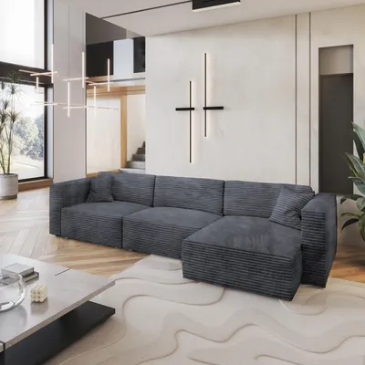Produktbild von Masseno Ecksofa TOLMO mit Schlaffunktion L-Form, Sofa mit Bettkasten, Wohnzimmersofa, Couch, Soffa, Bettsofa, Couchgarnitur- Grau, TILIA 90