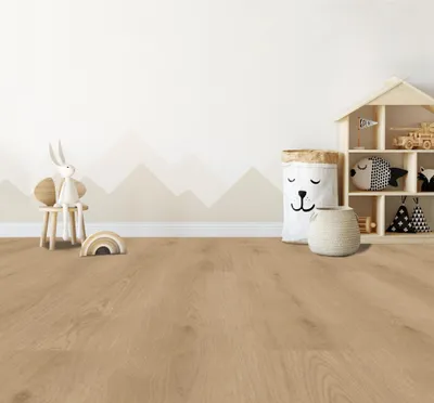 A child's room with toys and a wooden floor.