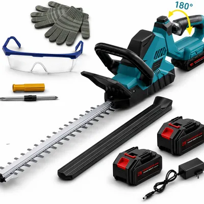 Produktbild von Akku Heckenschere, 21" Klingen Heckenschere mit 2 × 4000mAh Akkus, 3000RPM, bürstenloser motor,180° drehbarer Kopf,Doppelter Sicherheitsschalter,Grün