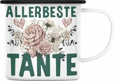 Produktbild von Trendation - Beste Tante der Welt Geschenk Emaille Tasse mit Spruch Emaille Emaille Tasse für Allerbeste Tante (Schwarz)