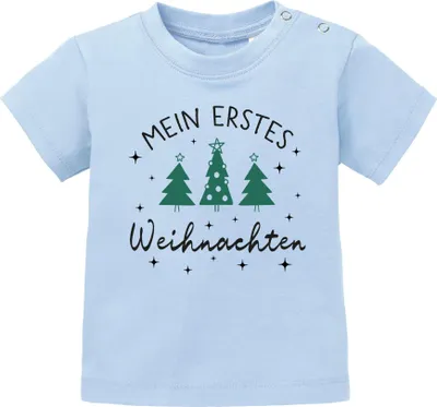 Produktbild von Baby Shirt kurzarm Spruch Mein erstes Weihnachten Babyshirt Weihnachtsmotiv Tannenbäume XMAS Outfit Jungen Mädchen SpecialMe®