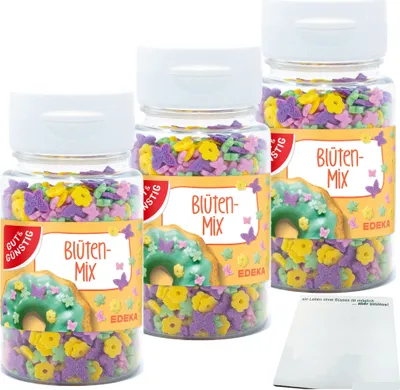 Produktbild von Gut & Günstig Streudekor Blumenwiese Blüten-Mix 3er Pack (3x60g) + usy Block