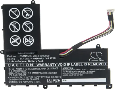 Produktbild von vhbw Akku kompatibel mit Asus EeeBook E202SA-FD0012T, E202SA-FD0011T, E202SA Serie, E202SA Notebook (4050 mAh, 11,4 V, Li-Polymer)