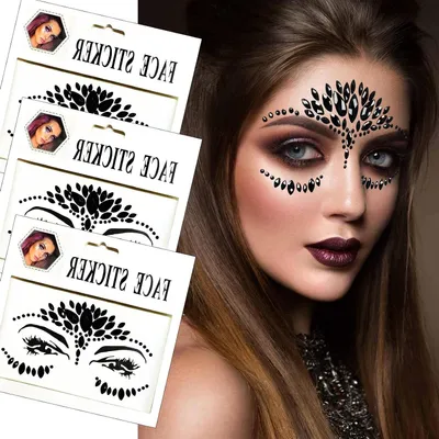 Image de Ensemble de strass pour le visage - Maquillage de festival - Décoration festive - Auto-adhésif - Paquet de 17 cm - Coloré