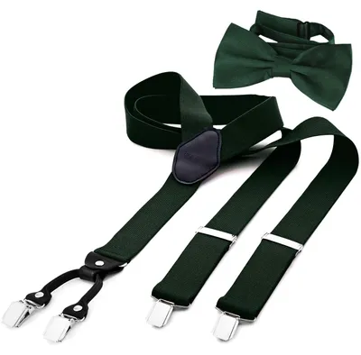 Produktbild von DonDon Herren 3,5 cm breiter Hosenträger in Y-Form elastisch und verstellbar im 2er Set mit farblich passender Fliege 12 x 6 cm Grün