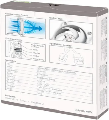 Produktbild von ARCTIC BioniX P120 GREY/WHITE 67.56CFM,114.79m3/h,12V DC, 0.45Sone