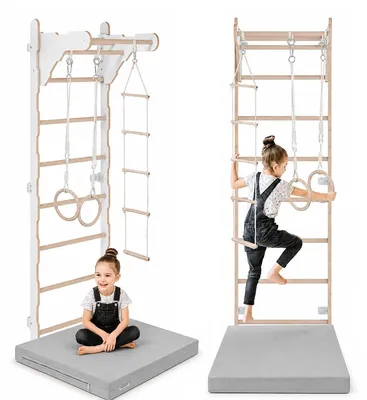 Productafbeelding van Gymnastiekladder - 210 cm - Hout - Met ringen en klimtouw