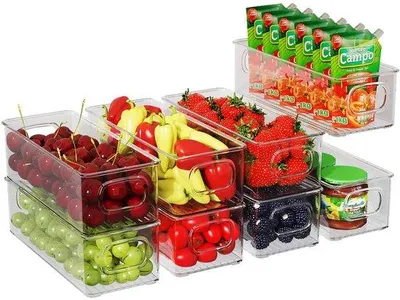 Productafbeelding van Ibenzoa® 8-delige set transparante opbergboxen voor koelkast en keuken, stapelbaar, BPA-vrij kunststof, 25,5 x 9,8 x 7,2 cm