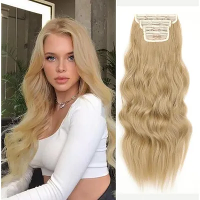 Produktbild von Clip-In Haarverlängerung wellig Butterblond 20 Zoll 4 Stück Synthetik