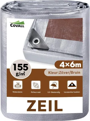 Productafbeelding van Afdekzeil van 4 x 6 m, 155 g/m², waterdicht en UV-bestendig, zilver/bruin