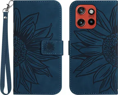 Produktbild von Motorola Edge 60 Neo Hülle - Coverup Sonnenblume Klapphülle mit Schlüsselband - Blau