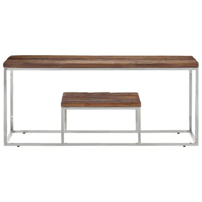Produktbild von "im Sonderangebot"Satztische/Couchtisch elegantes Design - Wohnzimmertisch - Silbern Edelstahl und Massive Holzschwellen - Couchtische DEMöbel601503
