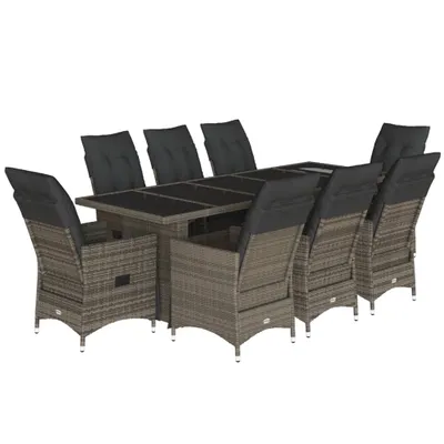 Immagine prodotto di vidaXL Set bistrot da giardino da 9 pezzi con cuscini in polirattan grigio