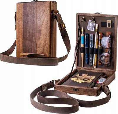 Zdjęcie produktu dla Torba DREWNIANA Listonoszka CROSSBODY Pudełko SZKATUŁKA Retro RAMIĘ Artysty