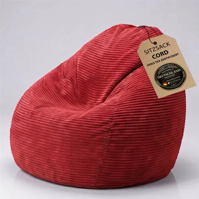 Produktbild von BuBiBag Cord Sitzsack XXL Erwachsene Indoor – Bean Bag Cord Sessel, EPS-Füllung, Möbelcord, in Berlin genäht | Rot XX-Large 90x120 cm