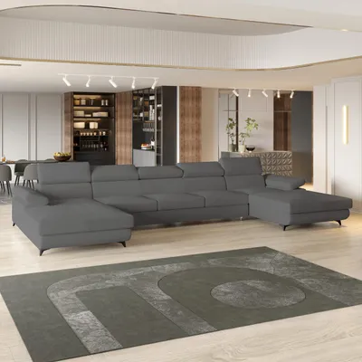 Produktbild von Masseno Ecksofa VIVENTE mit Schlaffunktion U-Form, Sofa mit Bettkasten, Wohnzimmersofa, Couch, Soffa, Bettsofa, Couchgarnitur- Grau, QUELLE 92